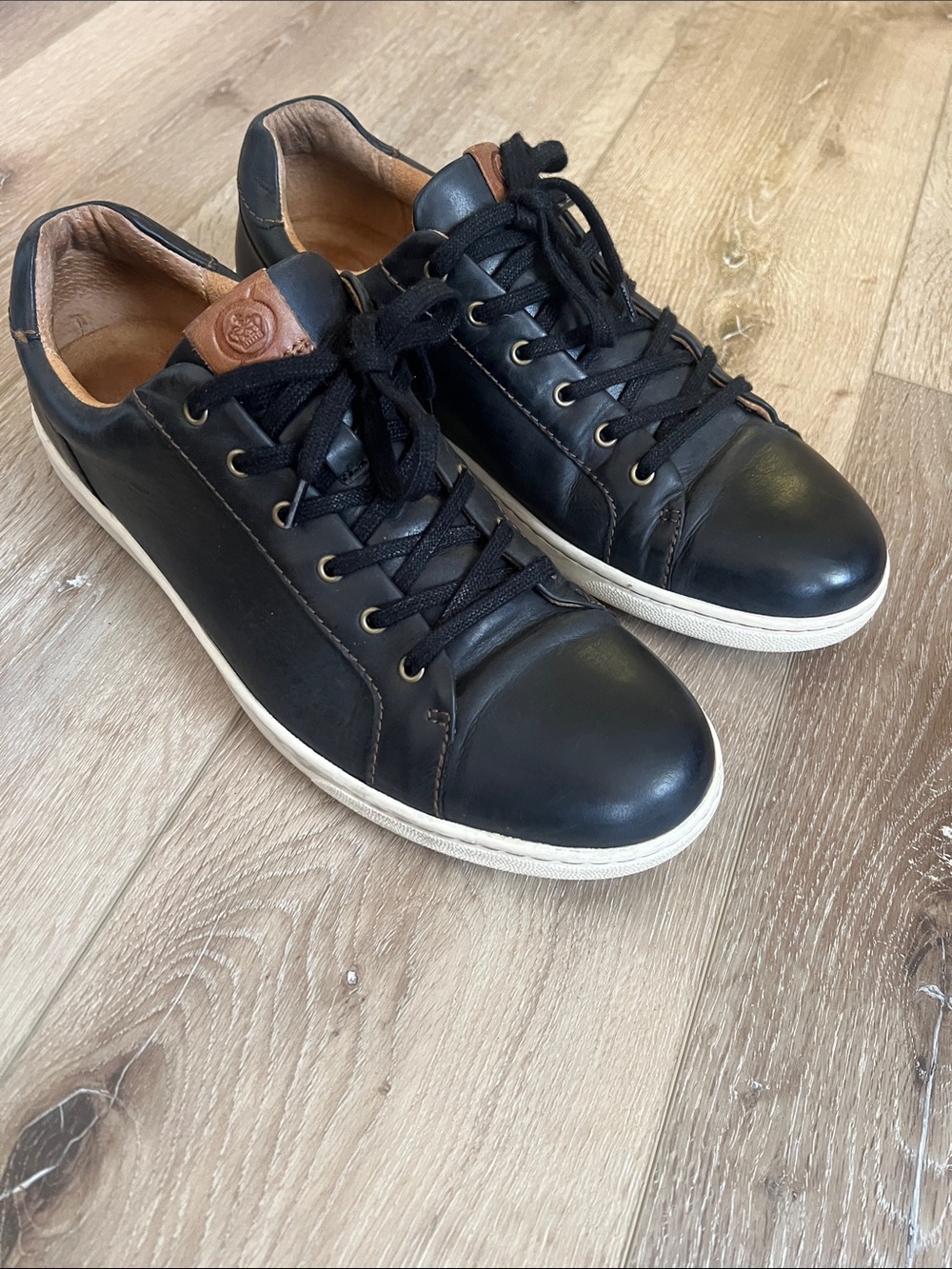 Born - Black Leather Low-Top Sneakers with White Sole, Great Condition!